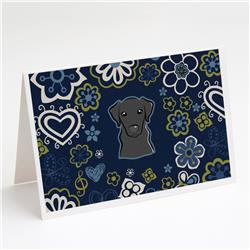 Blue Flowers Black Labrador Greeting Cards & Envelopes - Pack of 8