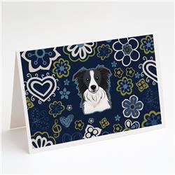 Blue Flowers Border Collie Greeting Cards & Envelopes - Pack of 8