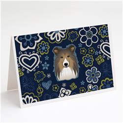 Blue Flowers Sheltie Greeting Cards & Envelopes - Pack of 8