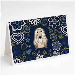 Blue Flowers Afghan Hound Greeting Cards & Envelopes - Pack of 8