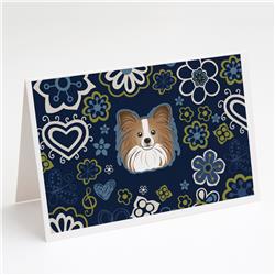 Blue Flowers Papillon Greeting Cards & Envelopes - Pack of 8