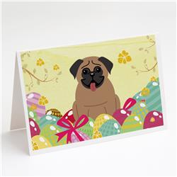 Easter Eggs Pug Brown Greeting Cards & Envelopes - Pack of 8