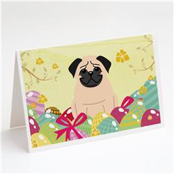 BB6008GCA7P Easter Eggs Pug Fawn Greeting Cards & Envelopes - Pack of 8