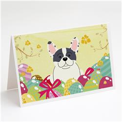 BB6011GCA7P Easter Eggs French Bulldog Piebald Greeting Cards & Envelopes - Pack of 8