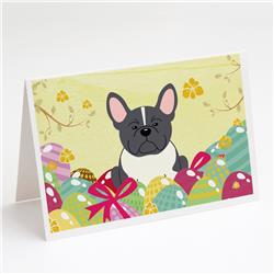 BB6012GCA7P Easter Eggs French Bulldog Black White Greeting Cards & Envelopes - Pack of 8