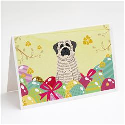 BB6016GCA7P Easter Eggs Mastiff Brindle White Greeting Cards & Envelopes - Pack of 8