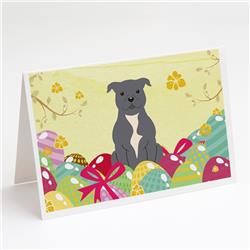 BB6046GCA7P Easter Eggs Staffordshire Bull Terrier Blue Greeting Cards & Envelopes - Pack of 8