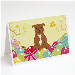 BB6047GCA7P Easter Eggs Staffordshire Bull Terrier Brown Greeting Cards & Envelopes - Pack of 8