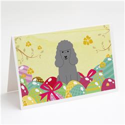 BB6068GCA7P Easter Eggs Poodle Silver Greeting Cards & Envelopes - Pack of 8