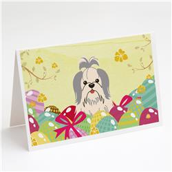 Easter Eggs Shih Tzu Silver White Greeting Cards & Envelopes - Pack of 8