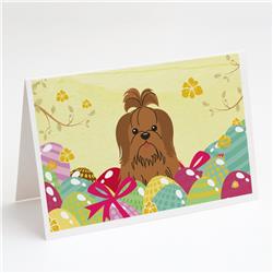 BB6086GCA7P Easter Eggs Shih Tzu Silver Chocolate Greeting Cards & Envelopes - Pack of 8