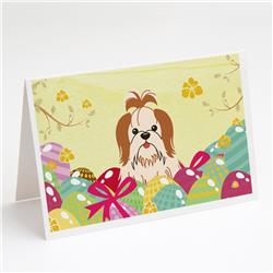 Easter Eggs Shih Tzu Red White Greeting Cards & Envelopes - Pack of 8