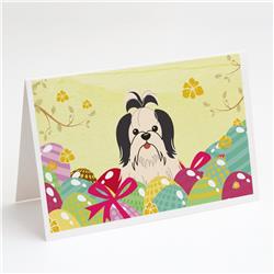 Easter Eggs Shih Tzu Black White Greeting Cards & Envelopes - Pack of 8