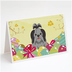 Easter Eggs Shih Tzu Black Silver Greeting Cards & Envelopes - Pack of 8