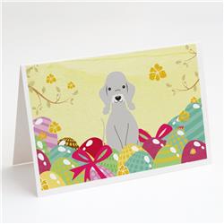 BB6090GCA7P Easter Eggs Bedlington Terrier Blue Greeting Cards & Envelopes - Pack of 8