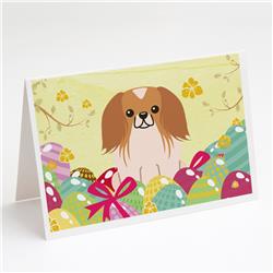 Easter Eggs Pekingese Red White Greeting Cards & Envelopes - Pack of 8