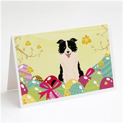 BB6118GCA7P Easter Eggs Border Collie Black White Greeting Cards & Envelopes - Pack of 8