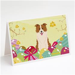 BB6119GCA7P Easter Eggs Border Collie Red White Greeting Cards & Envelopes - Pack of 8