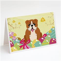 BB6120GCA7P Easter Eggs English Bulldog Red White Greeting Cards & Envelopes - Pack of 8