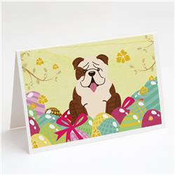 BB6121GCA7P Easter Eggs English Bulldog Brindle White Greeting Cards & Envelopes - Pack of 8