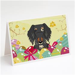 BB6128GCA7P Easter Eggs Wire Haired Dachshund Dapple Greeting Cards & Envelopes - Pack of 8
