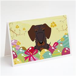 BB6129GCA7P Easter Eggs Wire Haired Dachshund Chocolate Greeting Cards & Envelopes - Pack of 8