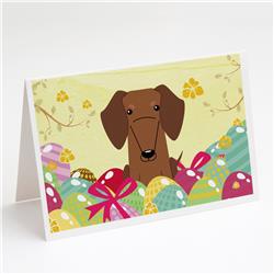 BB6130GCA7P Easter Eggs Dachshund Red Brown Greeting Cards & Envelopes - Pack of 8