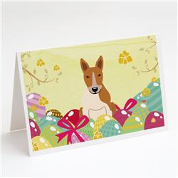 BB6135GCA7P Easter Eggs Bull Terrier Red White Greeting Cards & Envelopes - Pack of 8