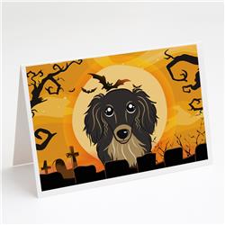 BB1771GCA7P Halloween Longhair Black & Tan Dachshund Greeting Cards & Envelopes - Pack of 8