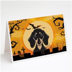 BB1773GCA7P Halloween Smooth Black & Tan Dachshund Greeting Cards & Envelopes - Pack of 8