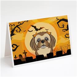 BB1807GCA7P Halloween Chocolate Brown Shih Tzu Greeting Cards & Envelopes - Pack of 8