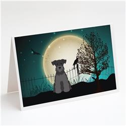 BB2241GCA7P Halloween Scary Miniature Schnauzer Black Greeting Cards & Envelopes - Pack of 8