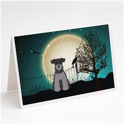 Halloween Scary Miniature Schnauzer Black Silver Greeting Cards & Envelopes - Pack of 8