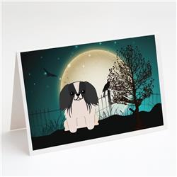 BB2295GCA7P Halloween Scary Pekingese Black White Greeting Cards & Envelopes - Pack of 8