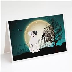 BB2304GCA7P Halloween Scary White Boxer Cooper Greeting Cards & Envelopes - Pack of 8