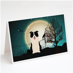 BB2308GCA7P Halloween Scary Border Collie Black White Greeting Cards & Envelopes - Pack of 8