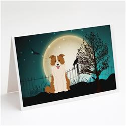 BB2309GCA7P Halloween Scary Border Collie Red White Greeting Cards & Envelopes - Pack of 8