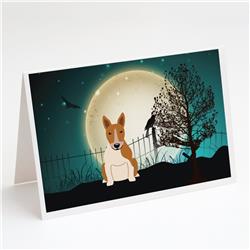 BB2325GCA7P Halloween Scary Bull Terrier Red White Greeting Cards & Envelopes - Pack of 8