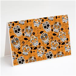 Day of the Dead Orange Greeting Cards & Envelopes - Pack of 8