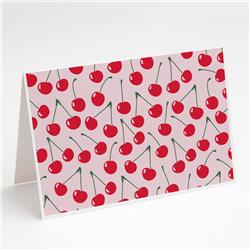 Cherries on Pink Greeting Cards & Envelopes - Pack of 8
