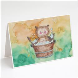 Owl Bathing Watercolor Greeting Cards & Envelopes - Pack of 8