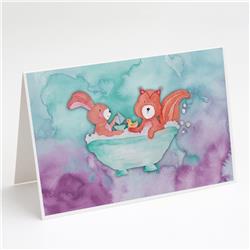 BB7348GCA7P Rabbit & Squirrel Bathing Watercolor Greeting Cards & Envelopes - Pack of 8