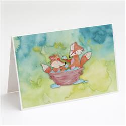 Foxes Bathing Watercolor Greeting Cards & Envelopes - Pack of 8
