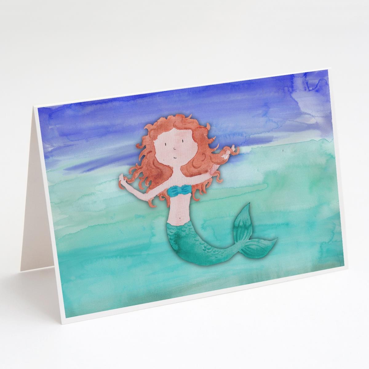 Ginger Mermaid Watercolor Greeting Cards & Envelopes - Pack of 8