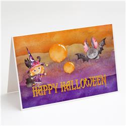 Halloween Little Witch & Bat Greeting Cards & Envelopes - Pack of 8