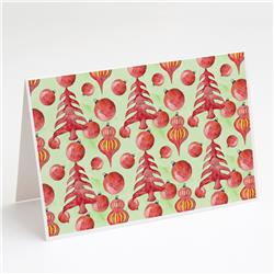 Red Christmas Tree & Ornaments Greeting Cards & Envelopes - Pack of 8