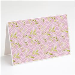 BB7492GCA7P Gemoetric Circles on Pink Watercolor Greeting Cards & Envelopes - Pack of 8
