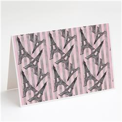 Watercolor Eiffel Tower & Stripes Greeting Cards & Envelopes - Pack of 8