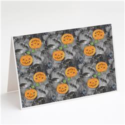 BB7525GCA7P Watecolor Halloween Jack-O-Lantern Bats Greeting Cards & Envelopes - Pack of 8