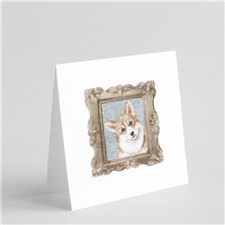 5 x 5 in. Unisex Corgi Red & White Tilted Head Square Greeting Cards & Envelopes, Multi Color - Pack of 8